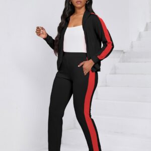 PINSV Womens Tracksuit Two Piece Outfits Long Sleeve Zip Up Jacket Jogger Casual Sweatsuit Matching Sets Track Suits Black Red XL