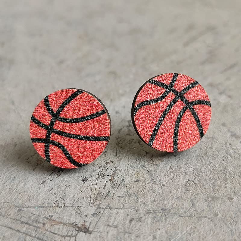 6 Pairs Sport Stud Earrings Cute Basketball Volleyball Baseball Football Rugby Lightweight Wooden Sport Earrings for Women Gift