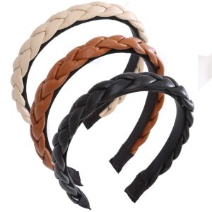 Lvyeer Braid Leather Headband Fashion Non Slip Padded headband Women Hair Head Bands diademas para mujer de moda braided headband for Women… (3pcs-A)