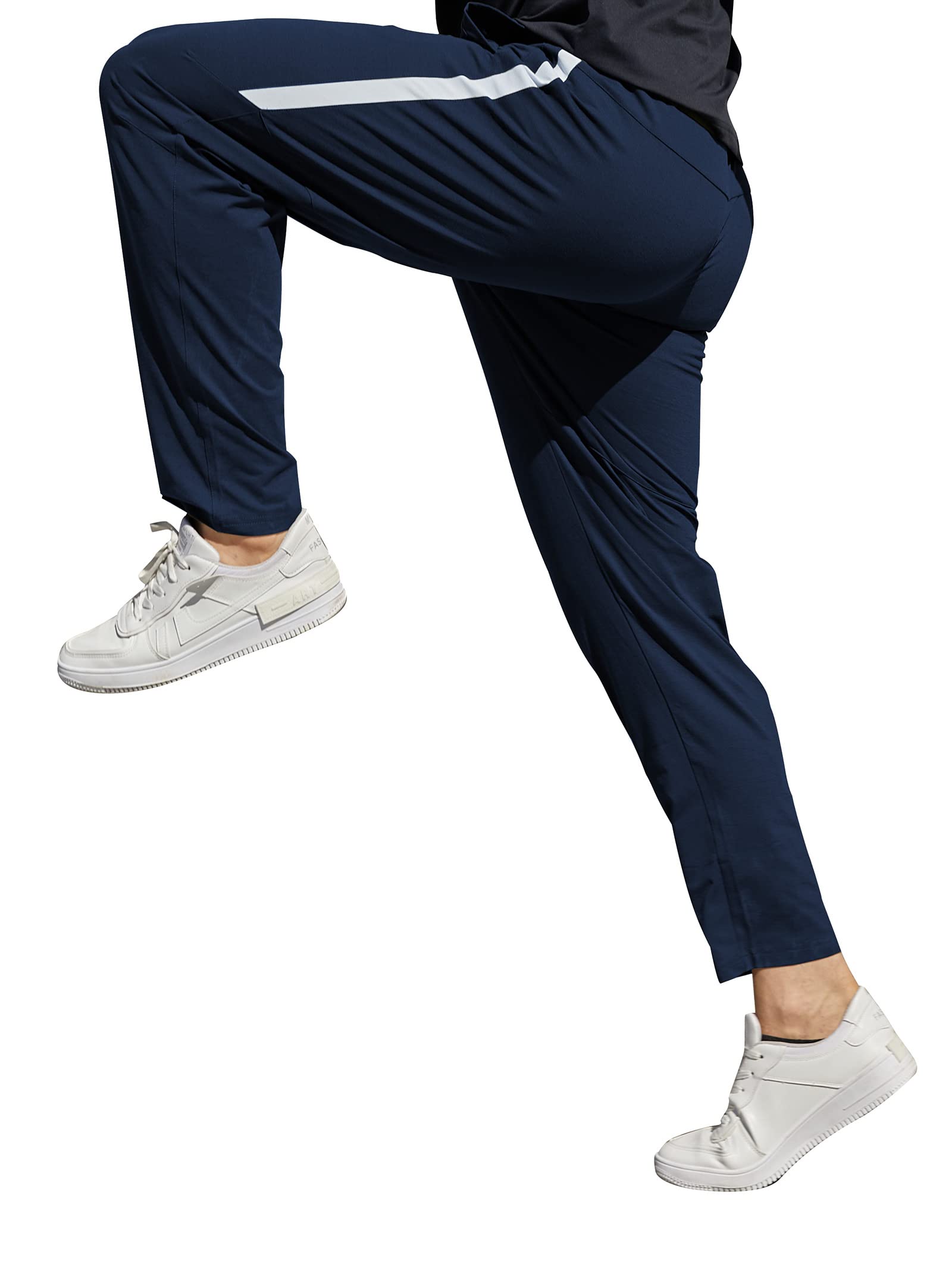 ADMYYROL Men's Performance Tech Sweatpants Active Athletic Jogger Pants Gym Quick Dry Trousers Casual(XL-Navy-02)