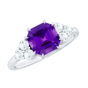 rosec jewels certified amethyst 8mm asscher cut engagement ring, aaa quality, natural amethyst diamond ring - ideal for gift, 14k white gold, size:us 7.00