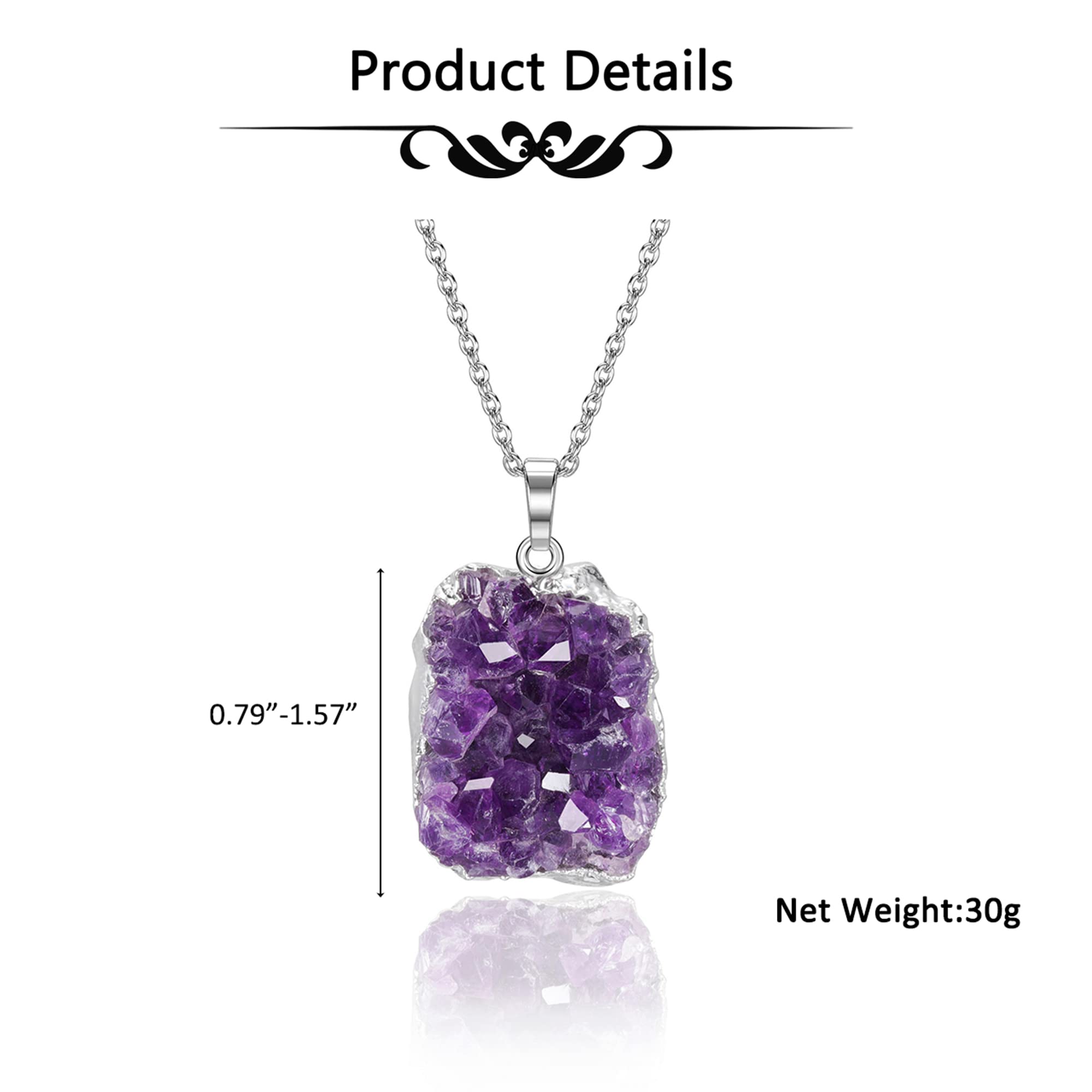 CrystalTears Amethyst Healing Crystal Necklace Natural Raw Amethyst Quartz Crystal Cluster Stone Pendant Necklace for Women Mother’s Day Gift for mom