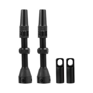 X AUTOHAUX 1 Set Universal Aluminum Alloy Rubber 44mm Bike Tubeless Valve Stems with Valve Core Remover Tool Kit and Valve Stem Caps for Mountain Bicycle Black