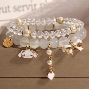 OZAOZ Kawaii Bracelets Set Crystal Beads Pearl Bracelets Cute Cartoon Elastic Beaded Bracelets for Women Jewelry