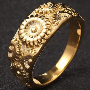 Jude Jewelers Stainless Steel Retro Vintage Sun Flower Floral Wedding Band Cocktail Party Holiday Ring (Gold, 11)