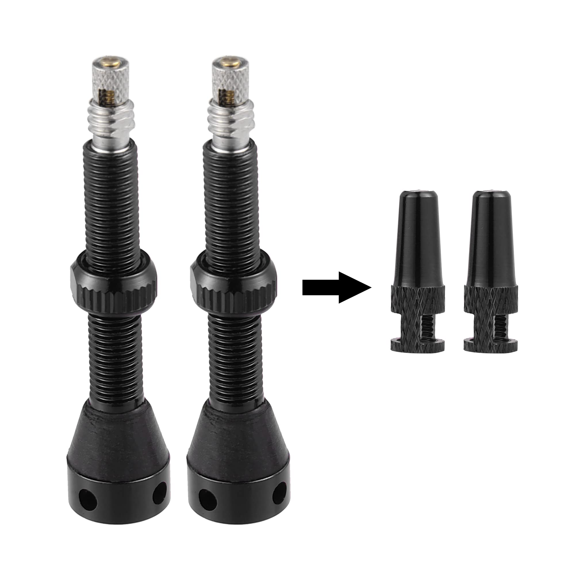 X AUTOHAUX 1 Set Universal Aluminum Alloy Rubber 44mm Bike Tubeless Valve Stems with Valve Core Remover Tool Kit and Valve Stem Caps for Mountain Bicycle Black