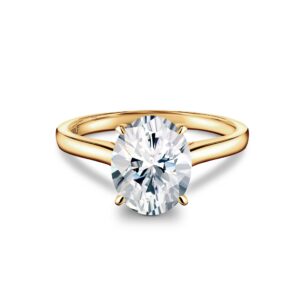 ISAAC WOLF 10k Solid Gold 3 Carat Oval Cut VVS1 Genuine Moissanite Diamond Solitaire Wedding Ring in White, Yellow or Rose GOLD (White Gold, 6.5)