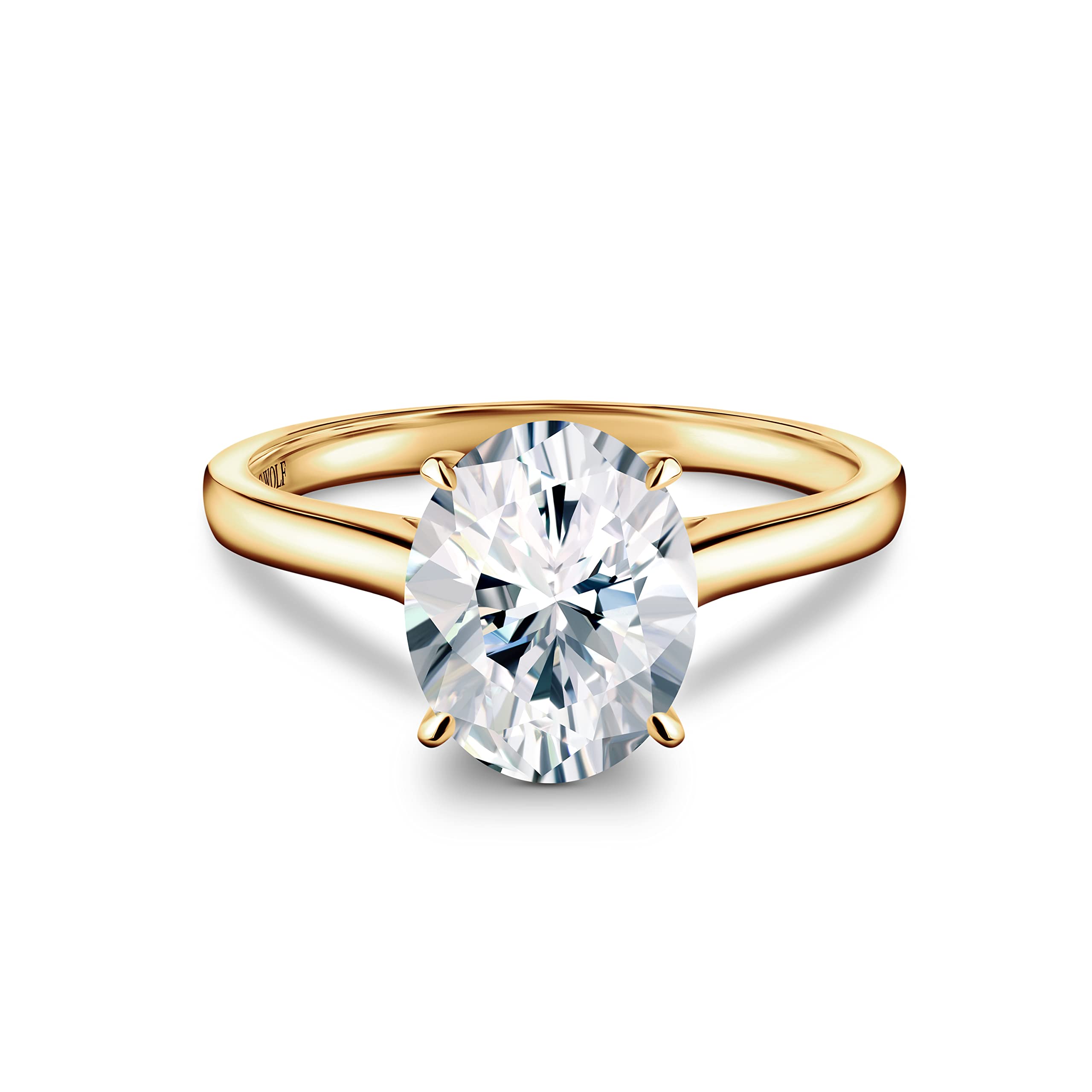 ISAAC WOLF 10k Solid Gold 3 Carat Oval Cut VVS1 Genuine Moissanite Diamond Solitaire Wedding Ring in White, Yellow or Rose GOLD (White Gold, 6.5)