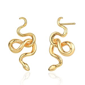 BENEIGE Gold Snake Studs Earrings 14K Gold Plated Dainty Snake Earring Hypoallergenic Handmade Simple Jewelry for Women