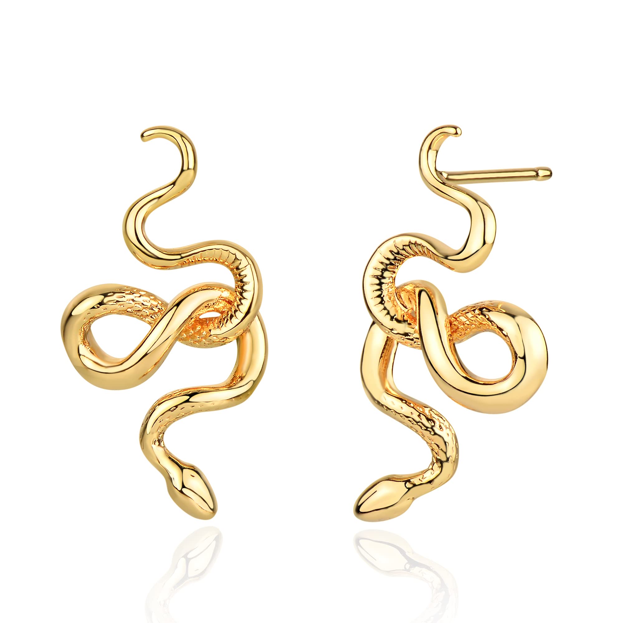 BENEIGE Gold Snake Studs Earrings 14K Gold Plated Dainty Snake Earring Hypoallergenic Handmade Simple Jewelry for Women