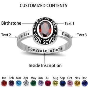 Ccjcinata 925 Sterling Silver Class Rings for Women High School Cubic Zirconia Birthstone Rings Personalized Custom Rings Women's Class Rings Size 5-15 Graduation Rings for Women