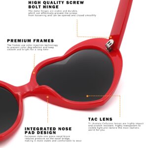 NULOOQ Polarized Heart Shaped Sunglasses for Women Retro Fashion Large Frame Lovely Style with UV400 Protection (Red Frame/Gray Lens)