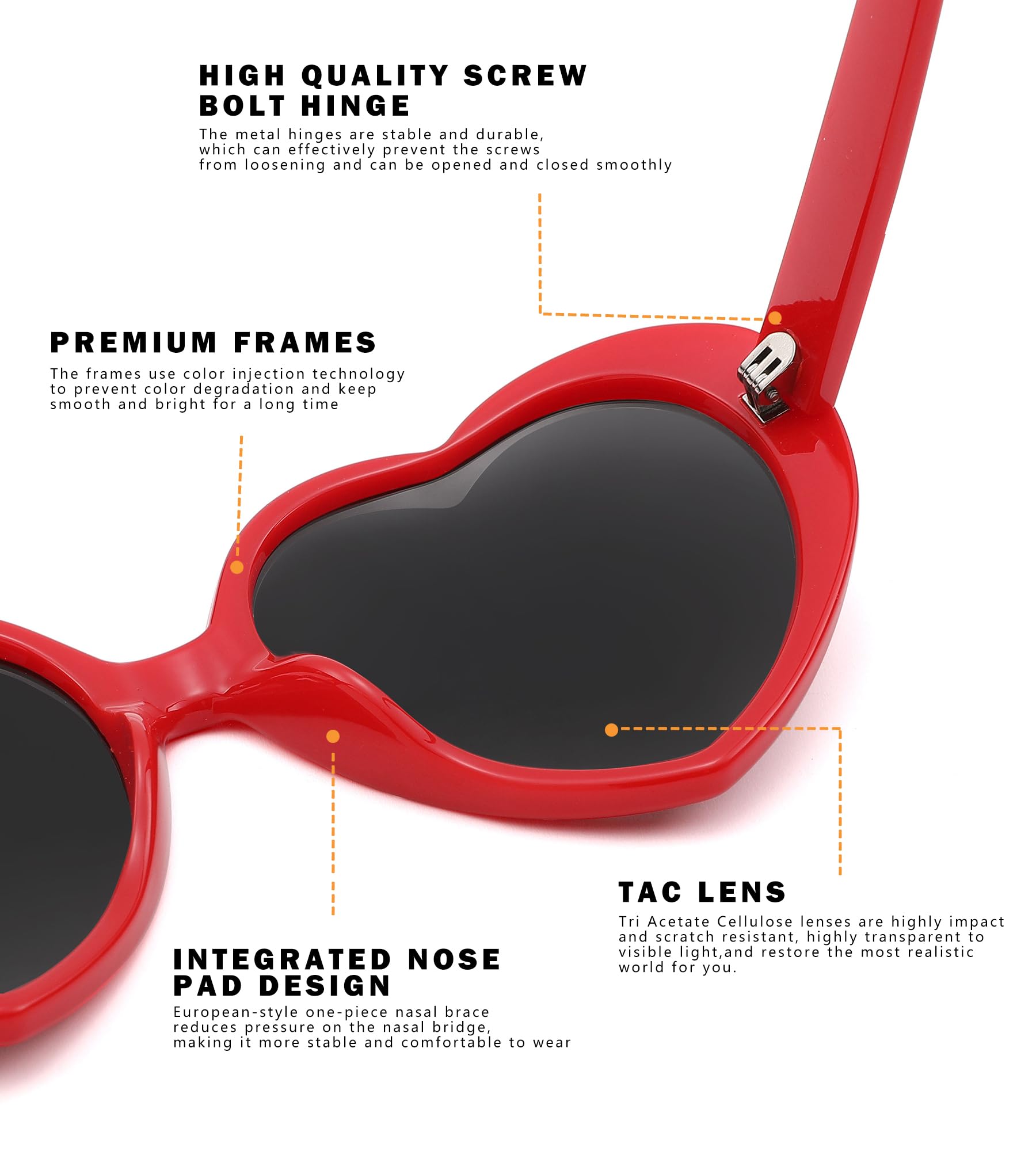 NULOOQ Polarized Heart Shaped Sunglasses for Women Retro Fashion Large Frame Lovely Style with UV400 Protection (Red Frame/Gray Lens)