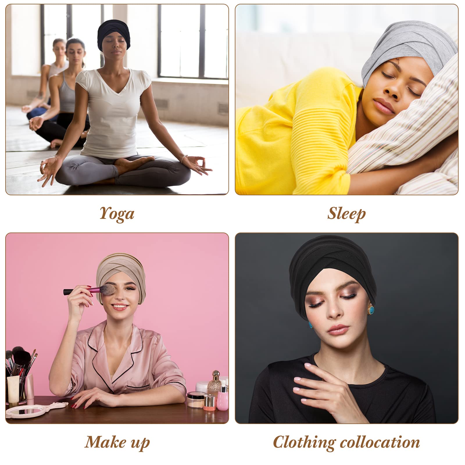 SATINIOR 4 Pieces Turbans for Women Soft Sleep Cap Cancer Turban Fashion Head Wraps Hijab Caps for Women Beanie Hat