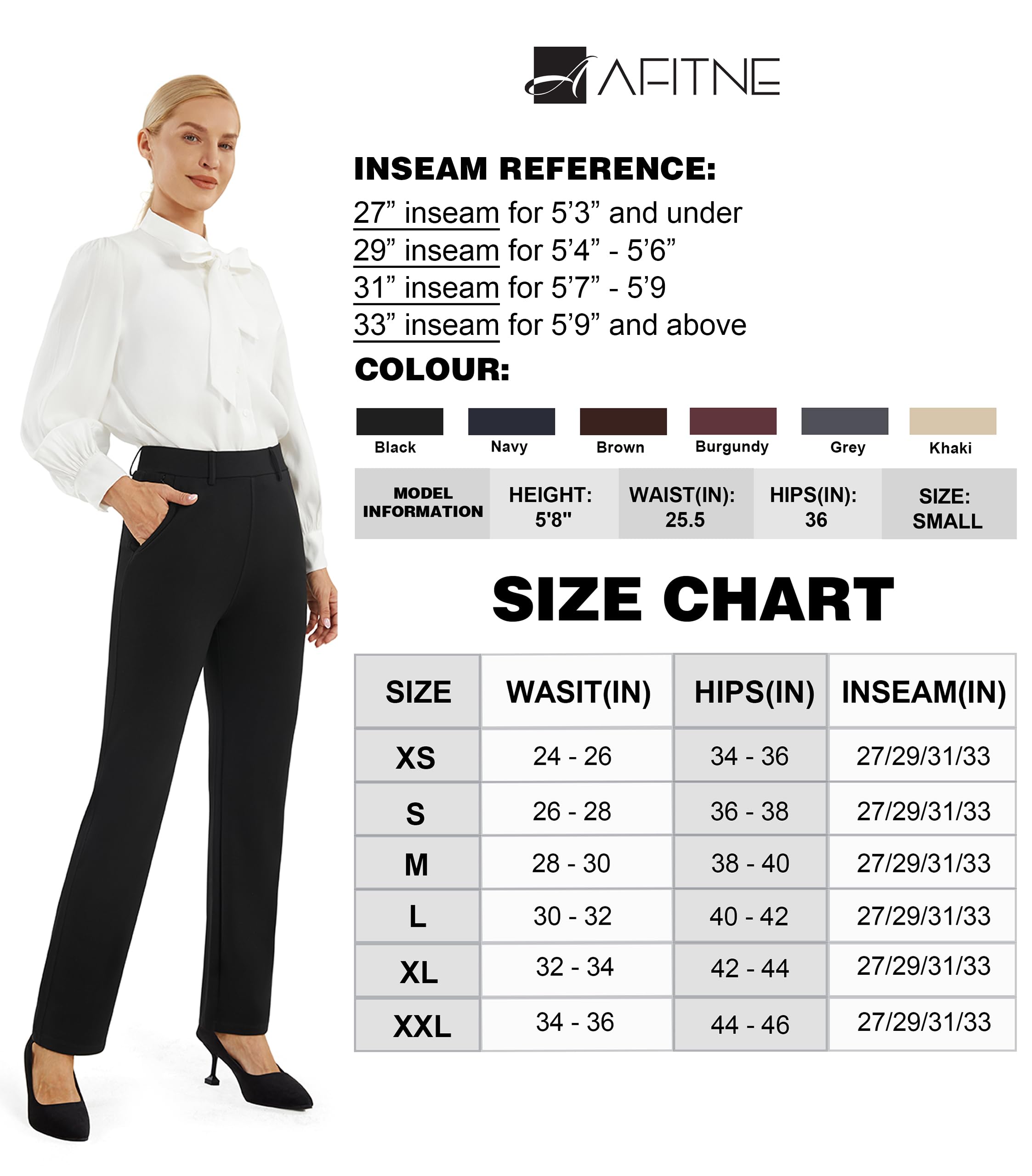 AFITNE Dress Pants for Women Business Casual Stretchy Straight Leg Work Pants Yoga Dress Slacks High Waisted with Pockets Black 31" L