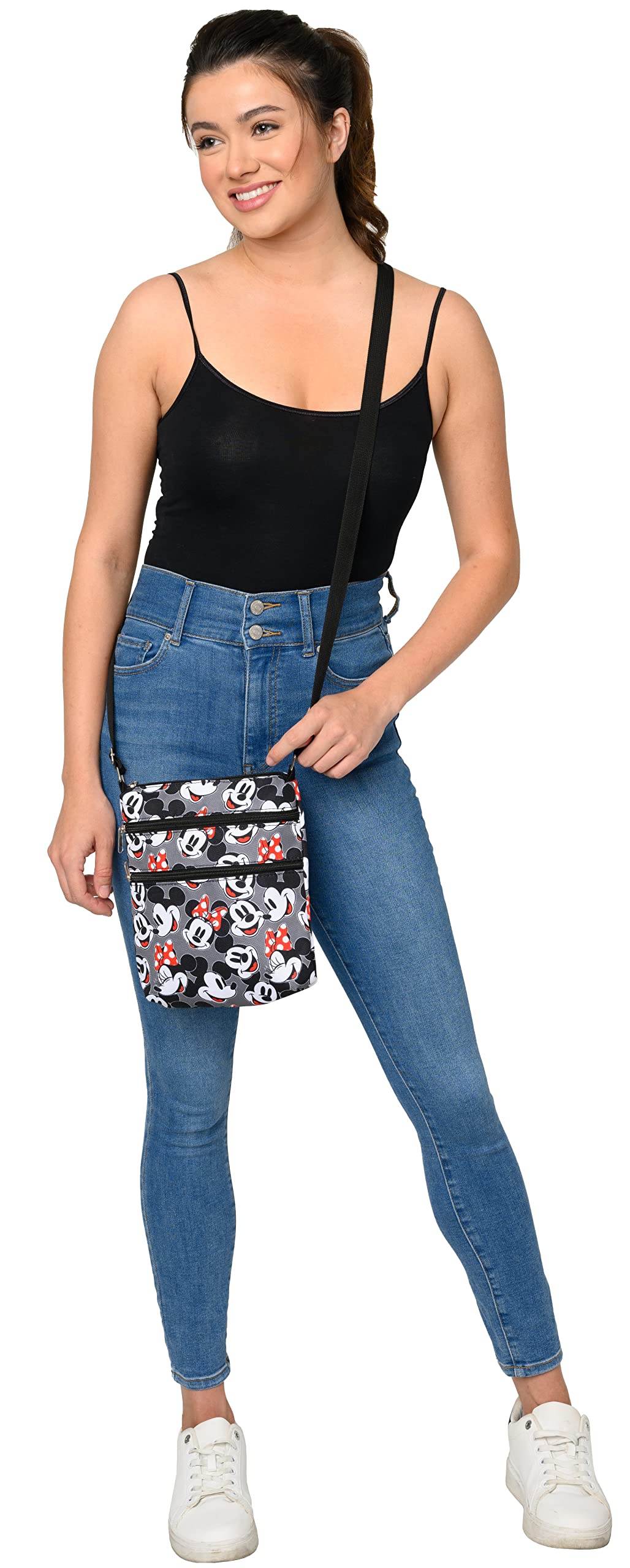 Disney Crossbody Bag Mickey & Minnie Mouse Travel Passport (Mickey Minnie Grey)