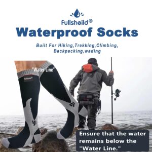 Fullsheild Mens Waterproof Hiking Socks, Unisex Waterproof Breathable Outdoor Athletic Hiking Wading Trail Running Skiing Knee Length Sock L