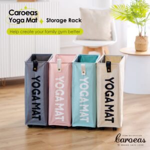 Caroeas Yoga Mat Storage Rack, 22 inches Large Yoga Mat Holder Accessories, Home Gym Equipment Storage Yoga Mats, Women Men Workout Equipment Organization with 4 Wheels, White