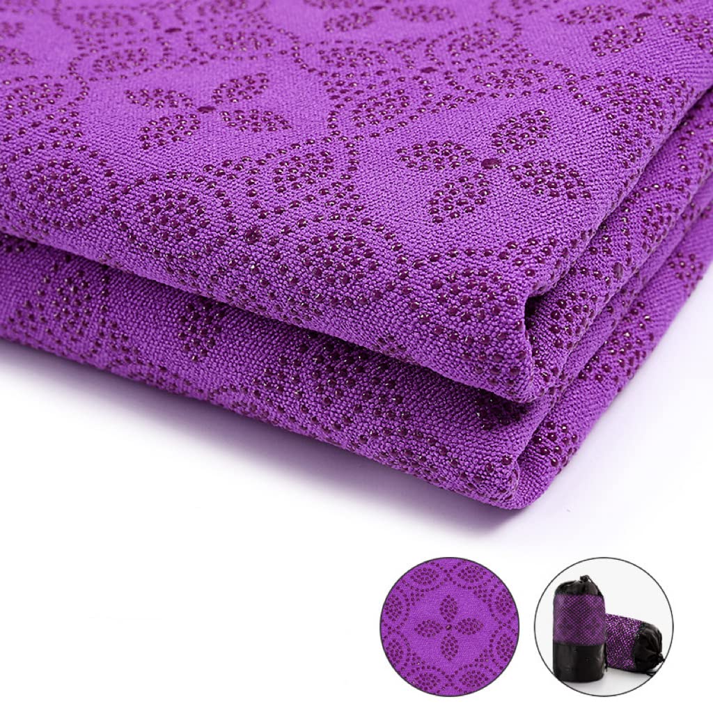 LULOSK Yoga Towel, Hot Yoga Mat Towel - Sweat Absorbing Non-Slip for Hot Yoga, Pilates and Workout with Upgraded Clover-Shaped Grip Dots (72 * 24 inches, Purple)