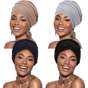 SATINIOR 4 Pieces Turbans for Women Soft Sleep Cap Cancer Turban Fashion Head Wraps Hijab Caps for Women Beanie Hat