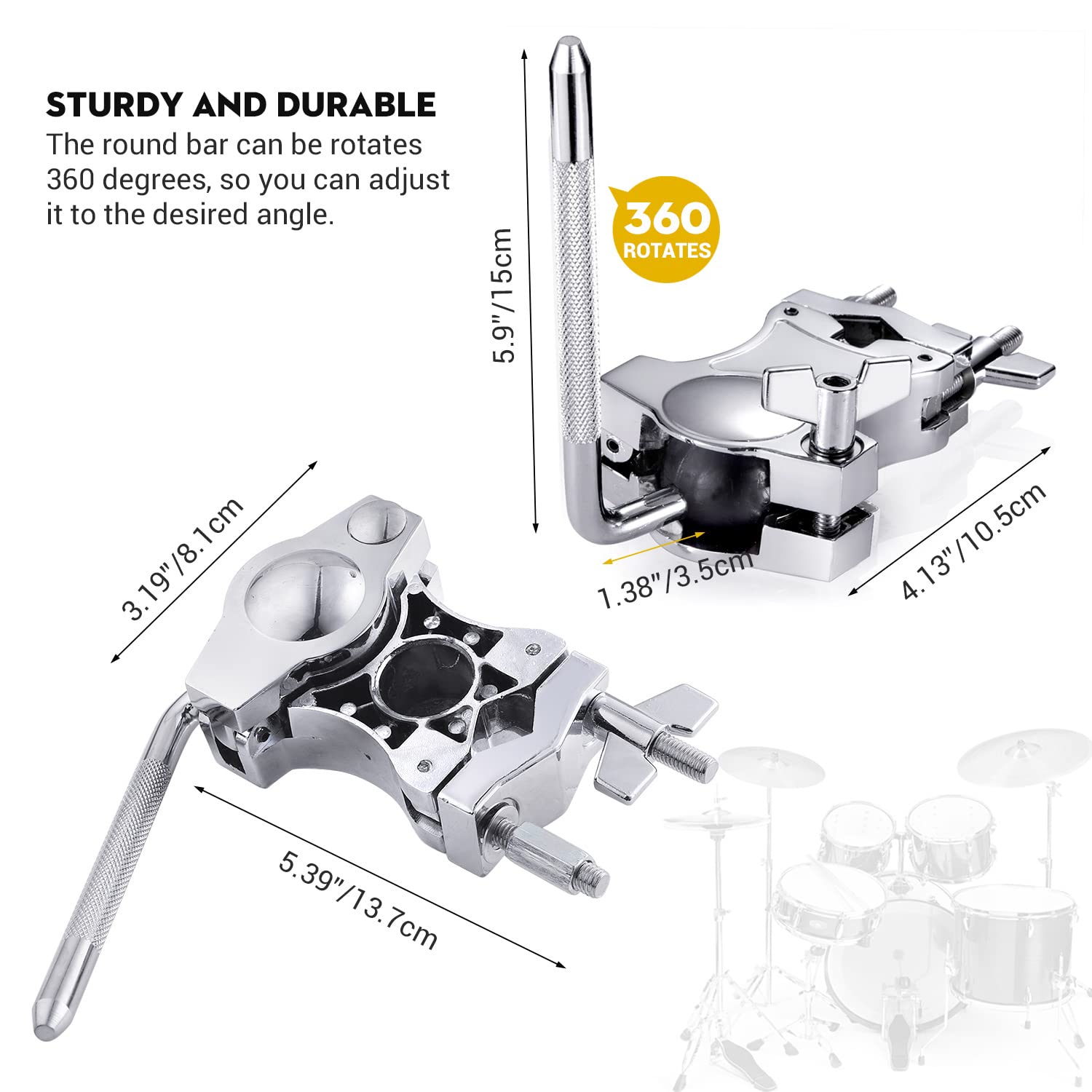 Facmogu Silver L-Rod Cowbells Clamp, Cowbell Percussion L-Rod Holder for Cowbell Accessory Drum Set, Adjustable Cowbell MountIng Bracket Clamp for Drum Musical Instrument Accessory