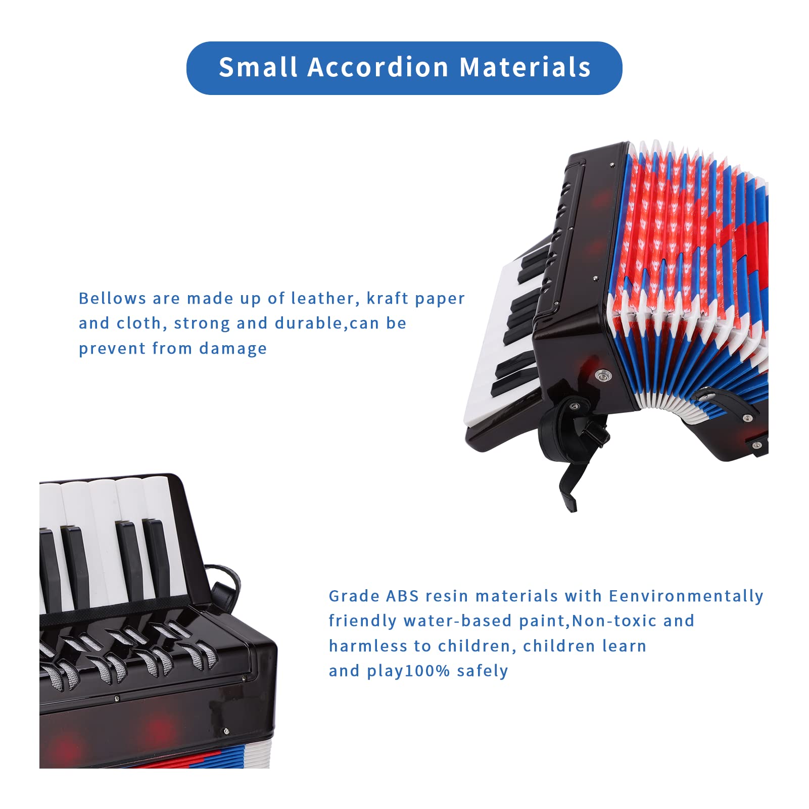 Kids Accordion,17 Key 8 Bass Button Mini Accordion Instrument,Toy Accordion Musical Instrument with Retractable Leather Strap for Child Children Kids Beginners Student Educational