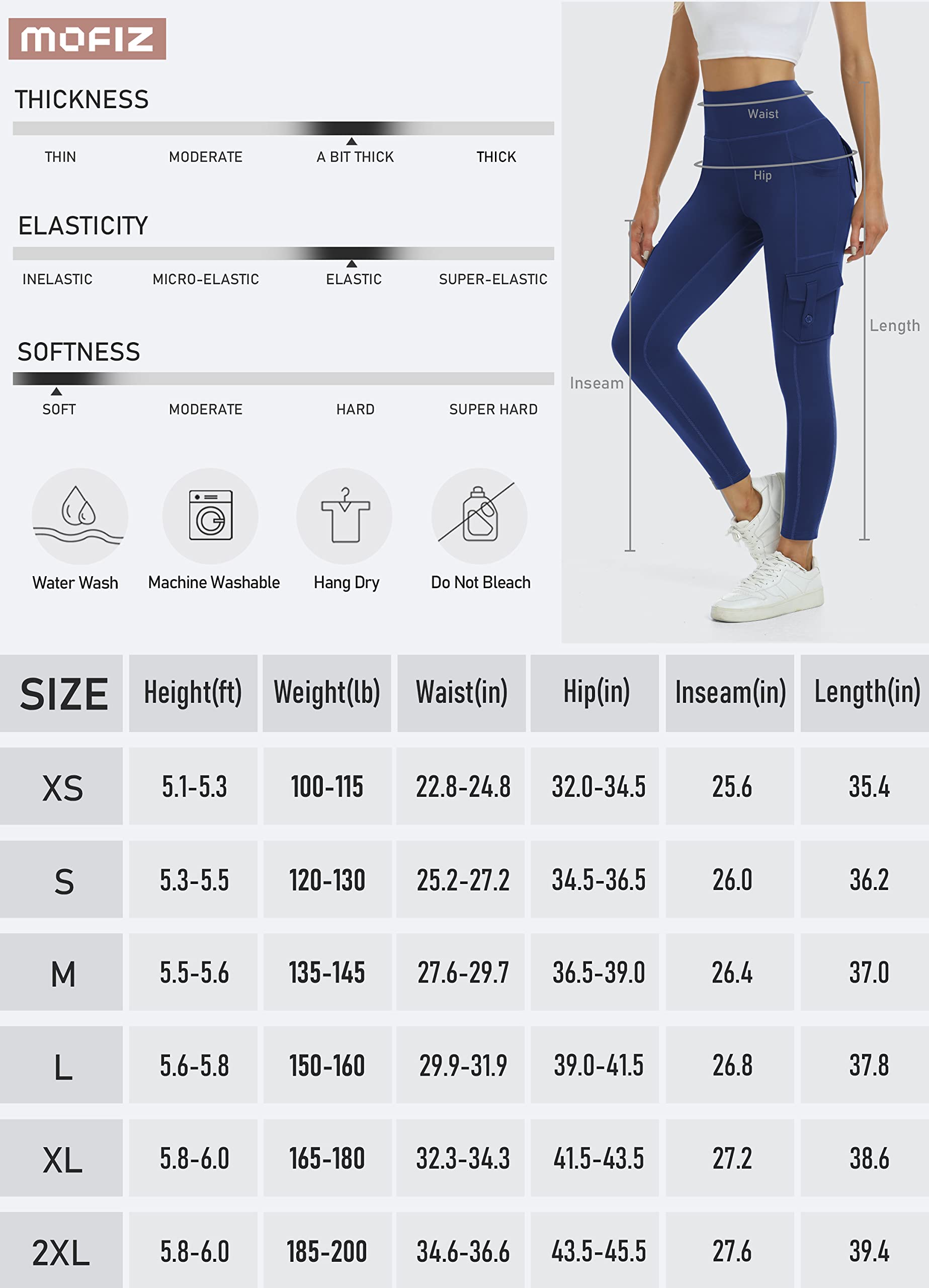 MoFiz Women's Cargo Pants Winter Fleece Lined Leggings Warm Water Resistant Thermal Insulated Sports Hiking Joggers Legging Running Tights High Waisted Navy 2XL