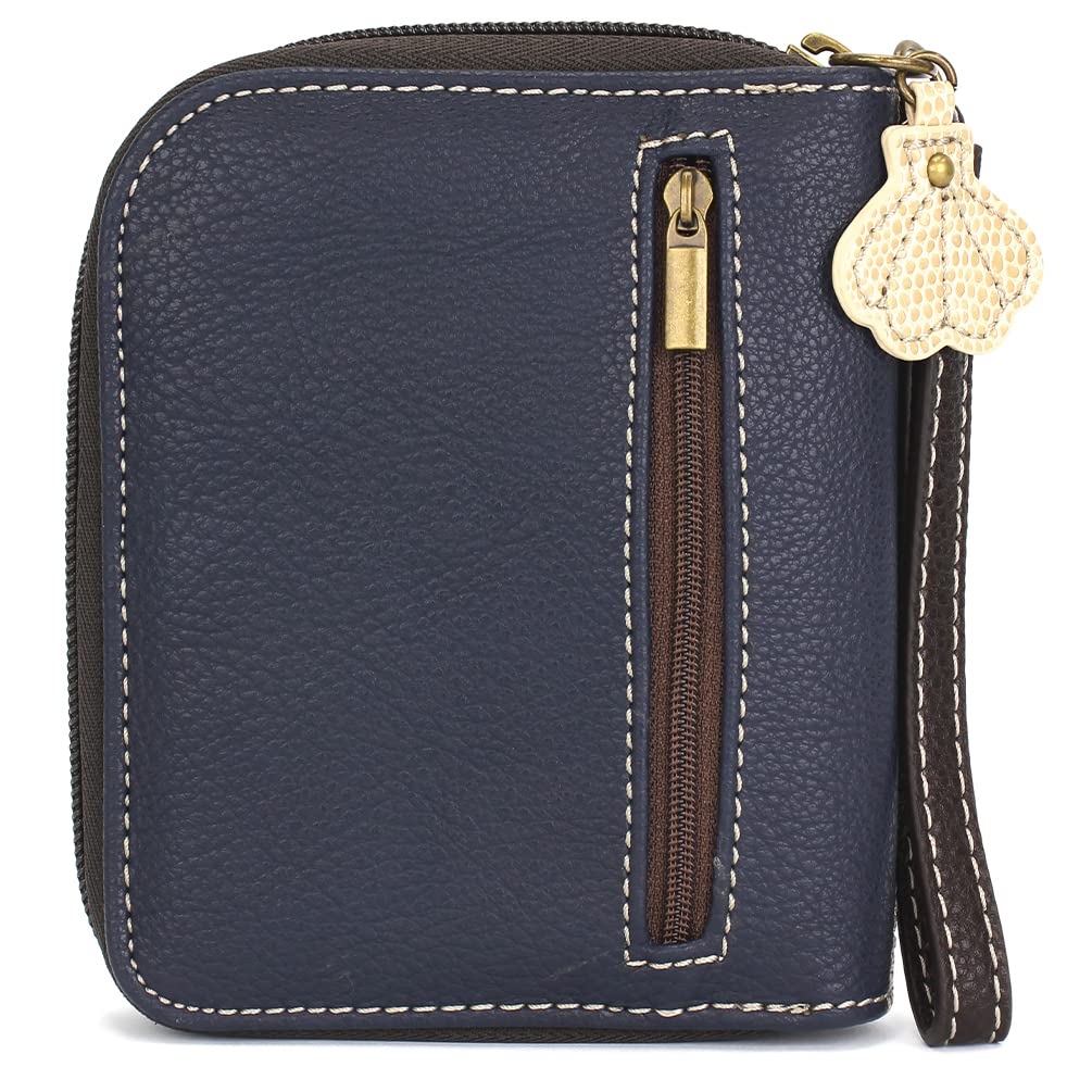 CHALA Zip Around Wallet, Wristlet, 8 Credit Card Slots, Sturdy Pu Leather - Flip Flop - Navy