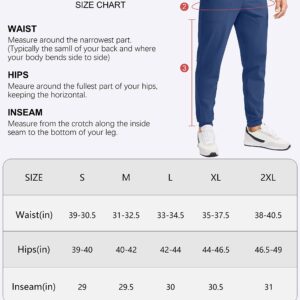 Pudolla Men's Joggers Sweatpants Fleece Lined Pants with Zipper Pockets for Winter Running Workout Gym(Navy X-Large)