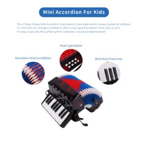 Kids Accordion,17 Key 8 Bass Button Mini Accordion Instrument,Toy Accordion Musical Instrument with Retractable Leather Strap for Child Children Kids Beginners Student Educational