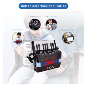 Kids Accordion,17 Key 8 Bass Button Mini Accordion Instrument,Toy Accordion Musical Instrument with Retractable Leather Strap for Child Children Kids Beginners Student Educational