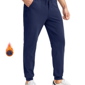 Pudolla Men's Joggers Sweatpants Fleece Lined Pants with Zipper Pockets for Winter Running Workout Gym(Navy X-Large)