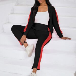 PINSV Womens Tracksuit Two Piece Outfits Long Sleeve Zip Up Jacket Jogger Casual Sweatsuit Matching Sets Track Suits Black Red XL