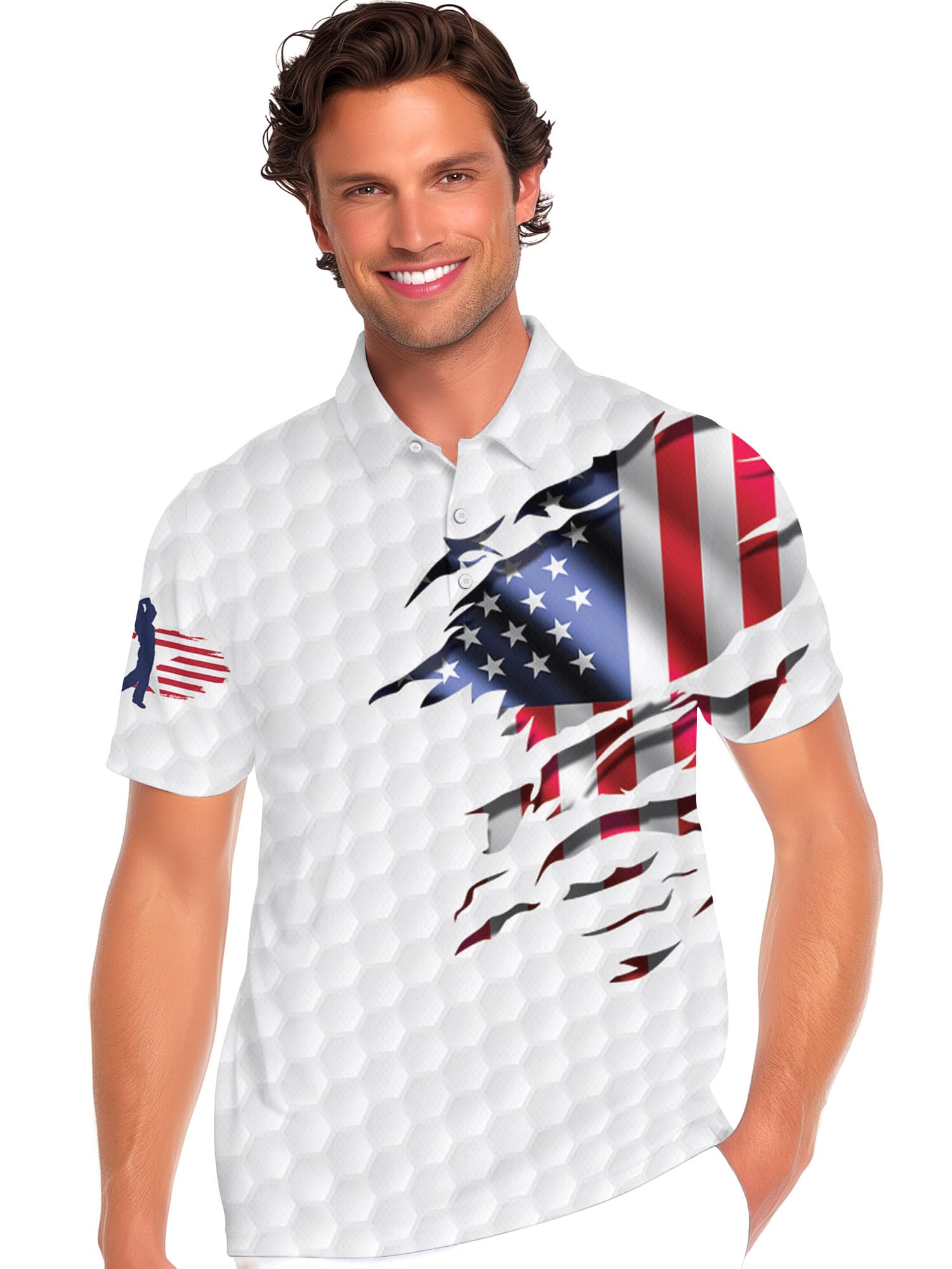 HIVICHI Golf Shirts for Men Funny Print Crazy Hawaiian Mens Polo Shirt Patriotic Flag Shirt, Large, 7198