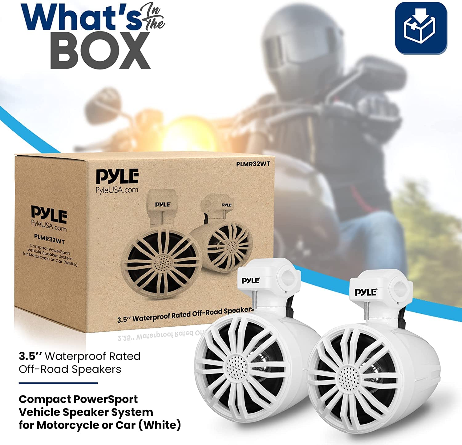 Pyle 3.5” Waterproof Off-Road Speakers - 40W Marine Grade Passive Woofer Sound System Full Range Outdoor Audio Stereo Speaker for Motorcycle, Car, ATV, 4x4, Jeep, Boat, Includes Brackets (White)