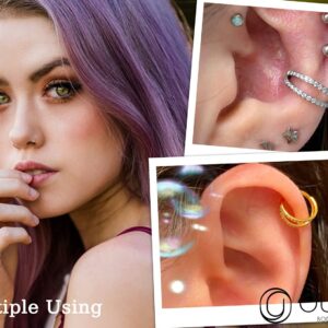 OUFER Nose Rings Hoops, 20G G23 Solid Titanium Nose Piercings, Double Row Diamonds Hoop Nose Ring, Double Nose Ring for Single Piercing, Conch Helix Daith Lip Piercing Jewelry-Silver 8MM