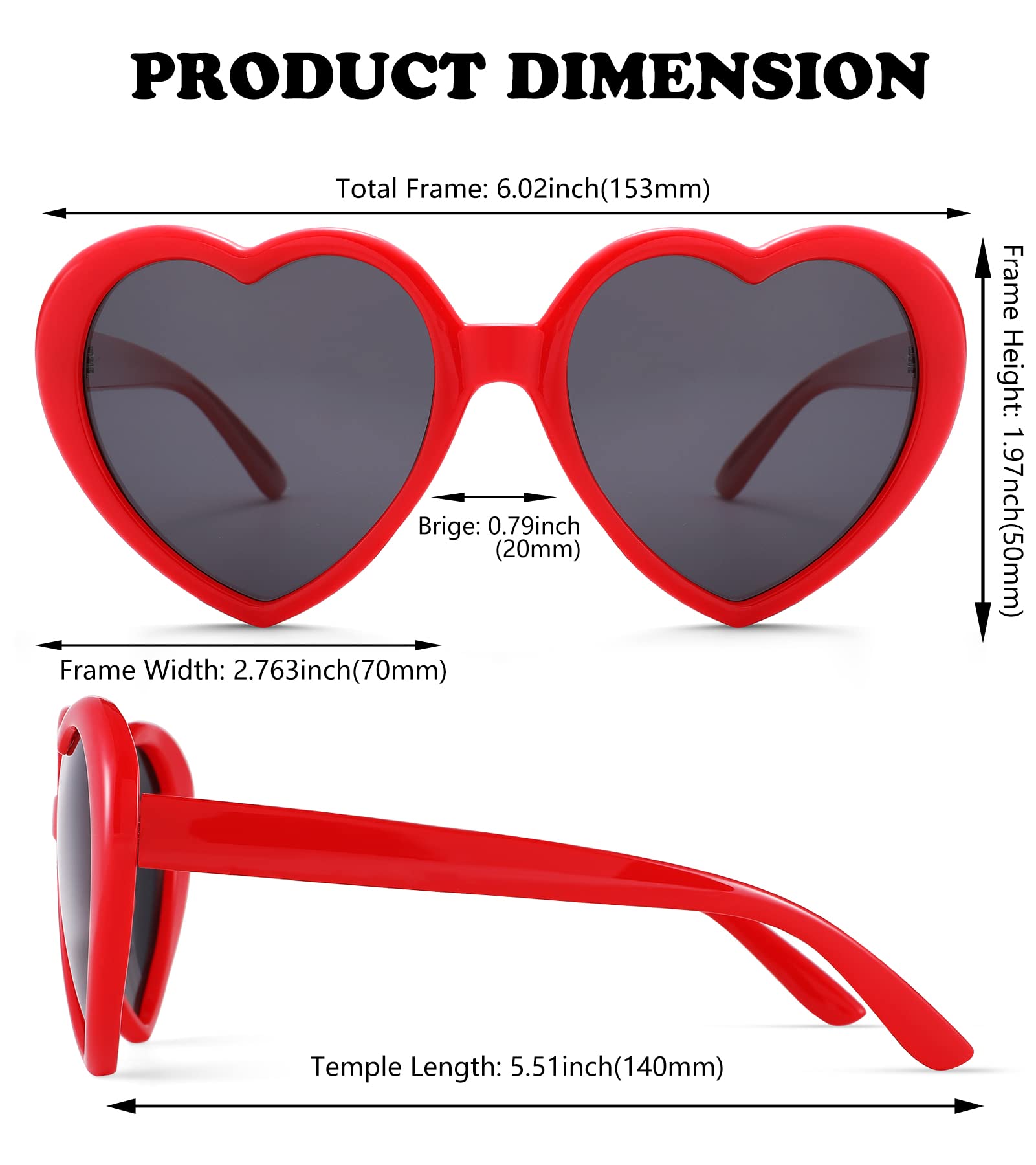 NULOOQ Polarized Heart Shaped Sunglasses for Women Retro Fashion Large Frame Lovely Style with UV400 Protection (Red Frame/Gray Lens)