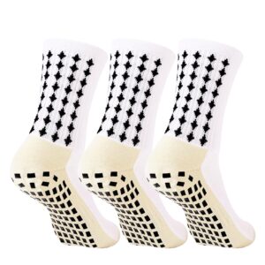 wonhag Grip Soccer Socks for Men Athletic Socks Anti Slip Non Gripper Mens Hospital Socks Anti Skid Whtie Socks 3 Pairs