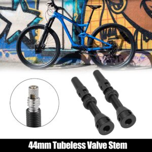 X AUTOHAUX 1 Set Universal Aluminum Alloy Rubber 44mm Bike Tubeless Valve Stems with Valve Core Remover Tool Kit and Valve Stem Caps for Mountain Bicycle Black