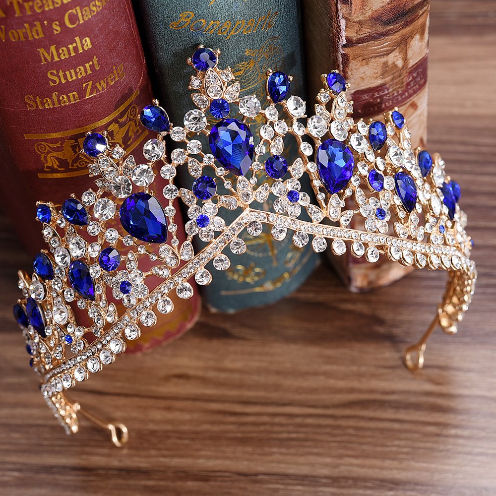 nihngvjm Bridal Crown European Red Green Crystal Big Crown Headwear Bridal Wedding Hair Accessories Jewelry Bride Tiaras Princess Crowns Headdress Tiara for Women (Size : Silver Blue)