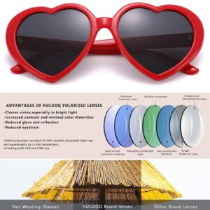 NULOOQ Polarized Heart Shaped Sunglasses for Women Retro Fashion Large Frame Lovely Style with UV400 Protection (Red Frame/Gray Lens)