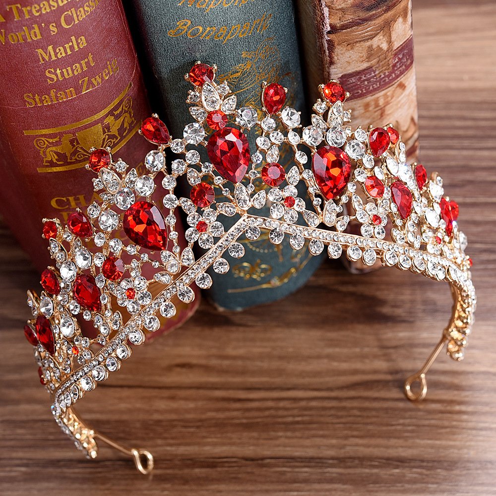 nihngvjm Bridal Crown European Red Green Crystal Big Crown Headwear Bridal Wedding Hair Accessories Jewelry Bride Tiaras Princess Crowns Headdress Tiara for Women (Size : Silver Blue)