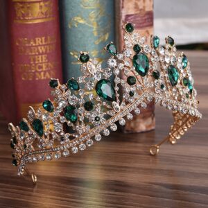 nihngvjm Bridal Crown European Red Green Crystal Big Crown Headwear Bridal Wedding Hair Accessories Jewelry Bride Tiaras Princess Crowns Headdress Tiara for Women (Size : Silver Blue)