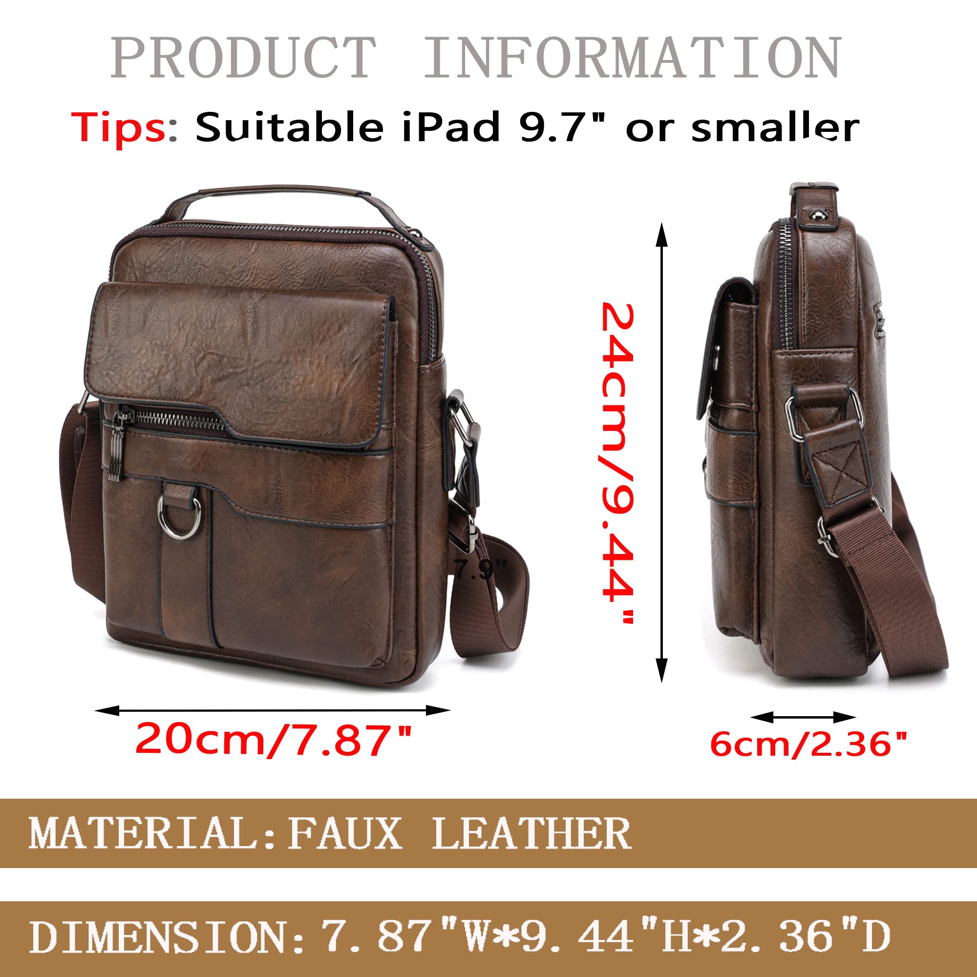 HANGMAI Leather Crossbody Bag for Men Small Messenger Bag Side Shoulder Purse Man Travel Handbag for Office Business Dark Brown