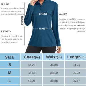 MAGCOMSEN Women's Shirts Long Sleeve 1/4 Zip UPF50+ Sun Protection Quick Dry Hiking Workout Athletic Shirt Dark Blue M