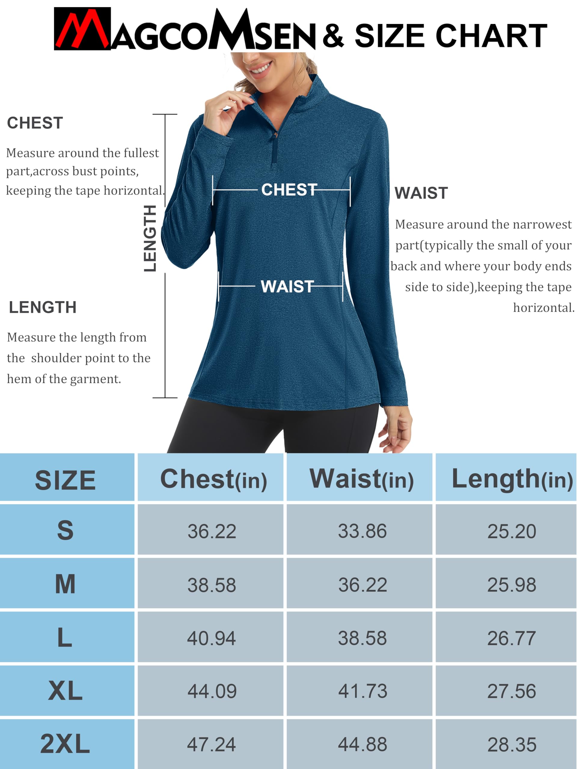 MAGCOMSEN Women's Shirts Long Sleeve 1/4 Zip UPF50+ Sun Protection Quick Dry Hiking Workout Athletic Shirt Dark Blue M