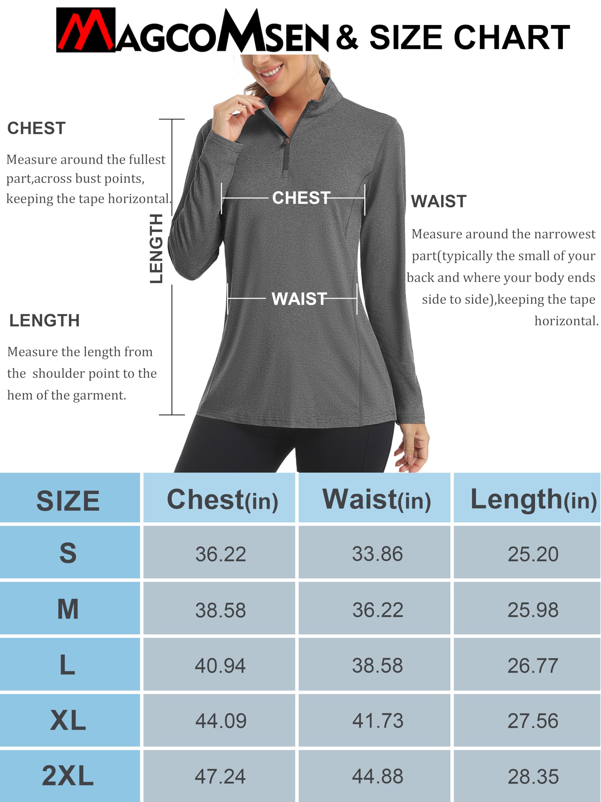 MAGCOMSEN Quarter Zip Women Long Sleeve Sun Shirts UV Protection Collared Golf Shirt Hiking Athletic Tops Dark Grey L