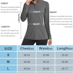 MAGCOMSEN Quarter Zip Women Long Sleeve Sun Shirts UV Protection Collared Golf Shirt Hiking Athletic Tops Dark Grey M