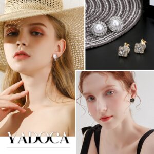 YADOCA 12 Pairs Clip On Earrings for Women Clip Earrings Non Pierced Earrings CZ Flower Twist Knot Simulated Pearl Clip On Earrings Sets