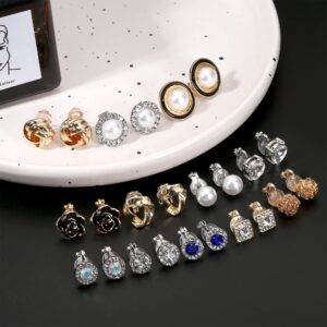 YADOCA 12 Pairs Clip On Earrings for Women Clip Earrings Non Pierced Earrings CZ Flower Twist Knot Simulated Pearl Clip On Earrings Sets